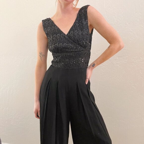 Vintage 1980s/90s Black Beaded Embellished Jumpsuit - Picture 1 of 6